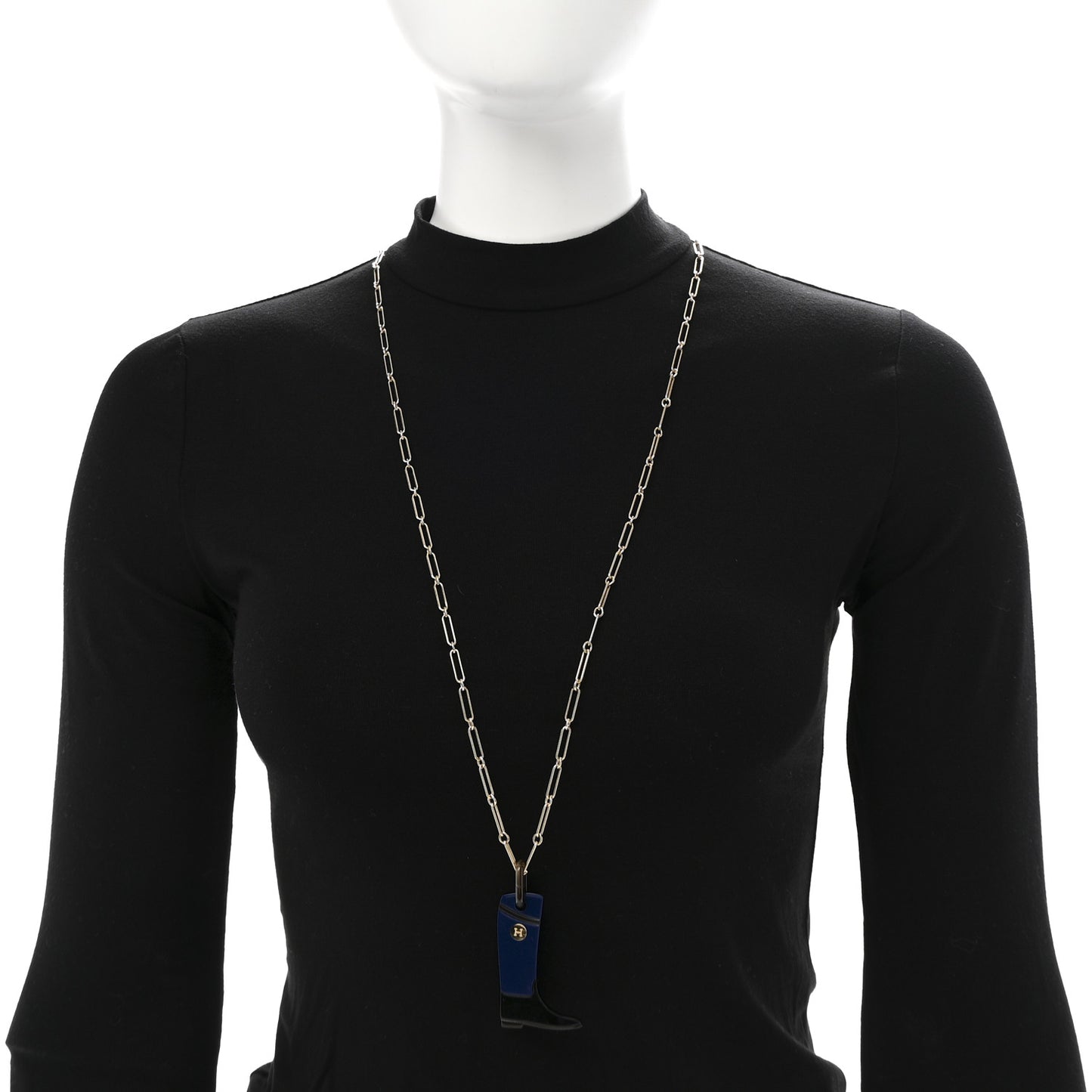 Permabrass Buffalo Horn Lacquered Boot Necklace Bleu Imperial Black