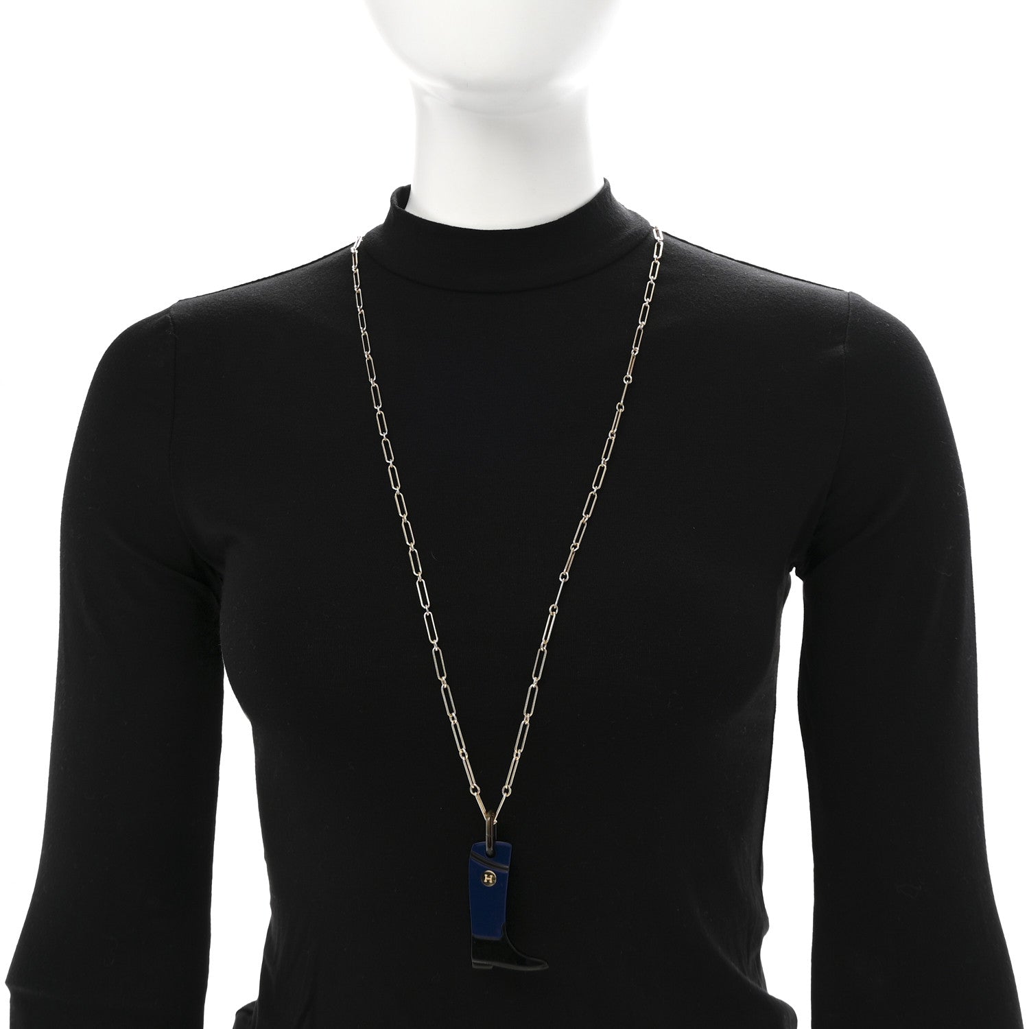 Hermes Permabrass Buffalo Horn Lacquered Boot Necklace Bleu Imperial Black 2 of 7