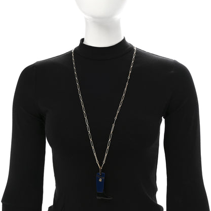 Hermes Permabrass Buffalo Horn Lacquered Boot Necklace Bleu Imperial Black 2 of 7