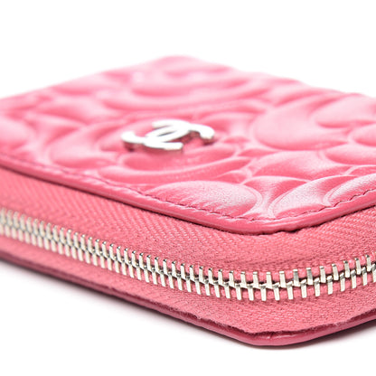 Chanel Lambskin Camellia Embossed Zip Around Card Holder Fuchsia 6 of 10