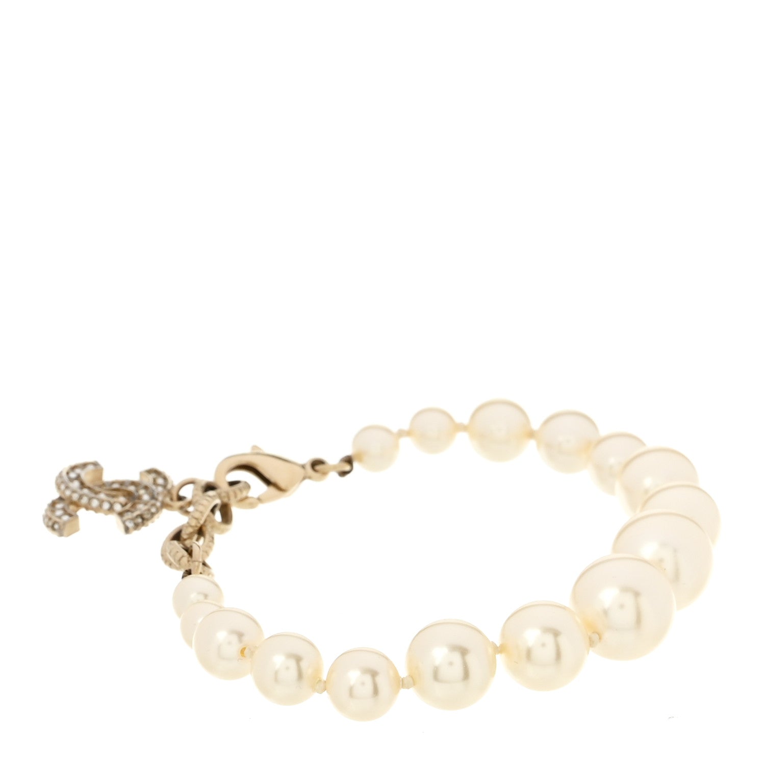 Chanel Graduated Pearl Crystal CC Bracelet Gold 1 of 5