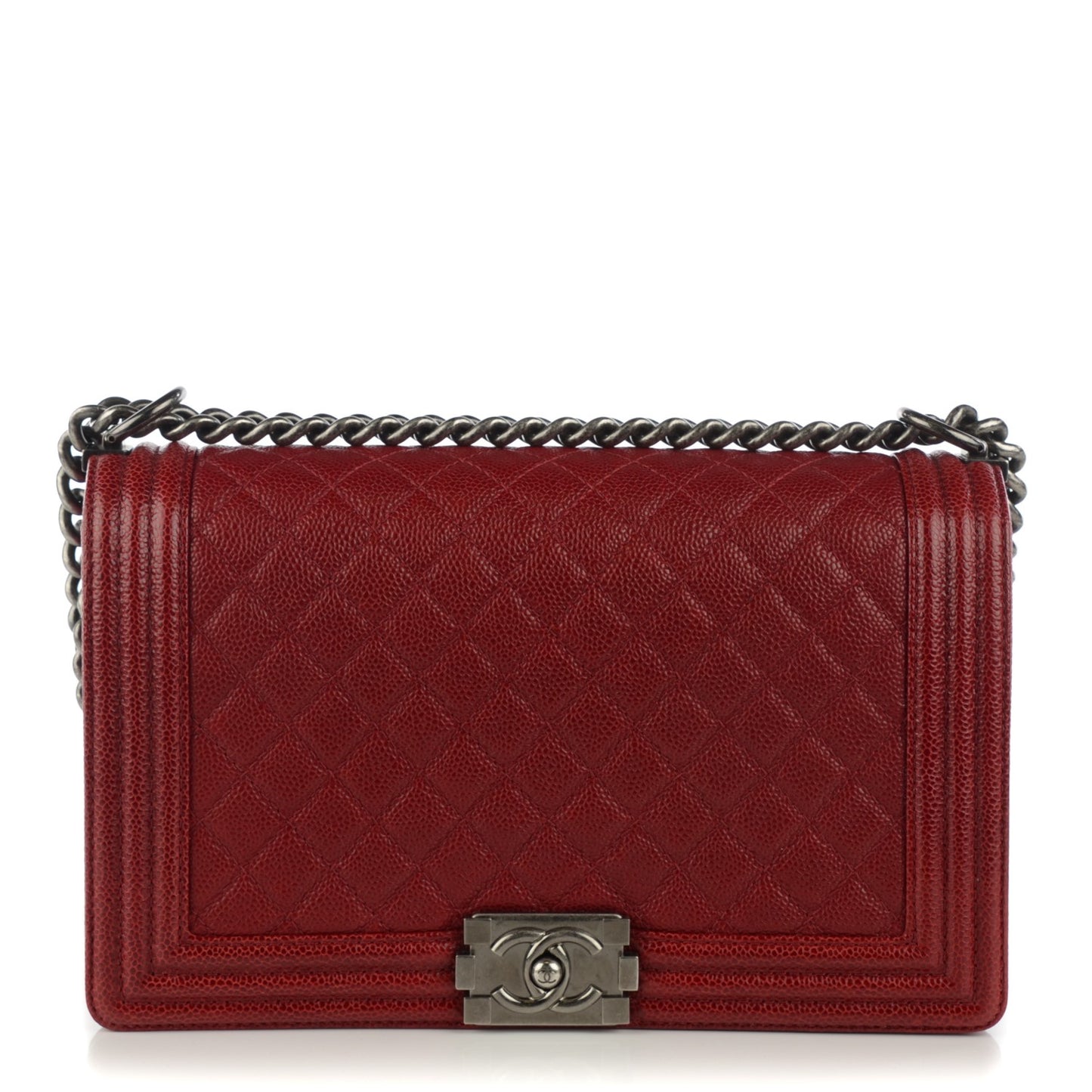 Caviar Quilted New Medium Boy Flap Dark Red