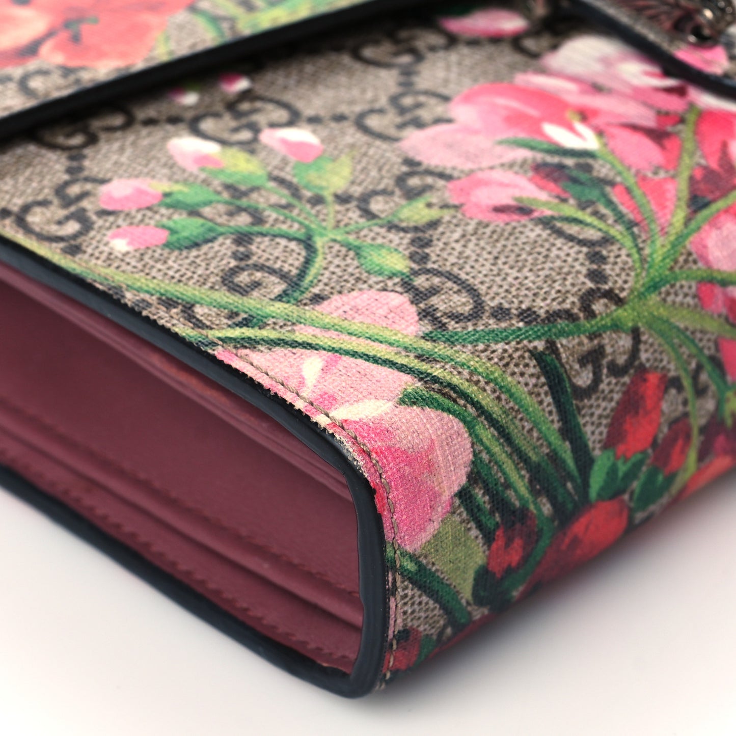GG Supreme Monogram Blooms Mini Dionysus Chain Wallet Beige Multicolor Dry Rose
