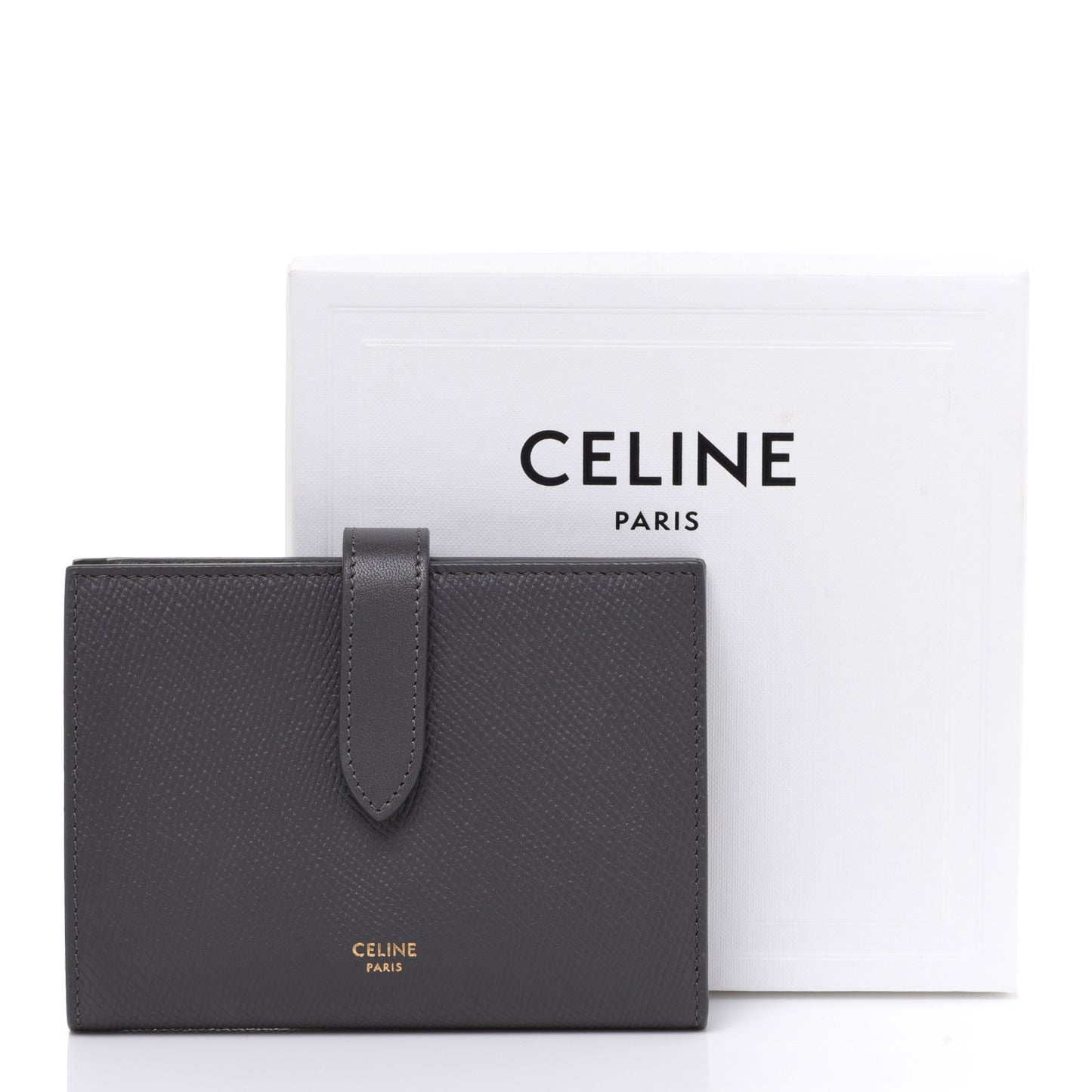 Grained Calfskin Medium Multifunction Strap Wallet Grey