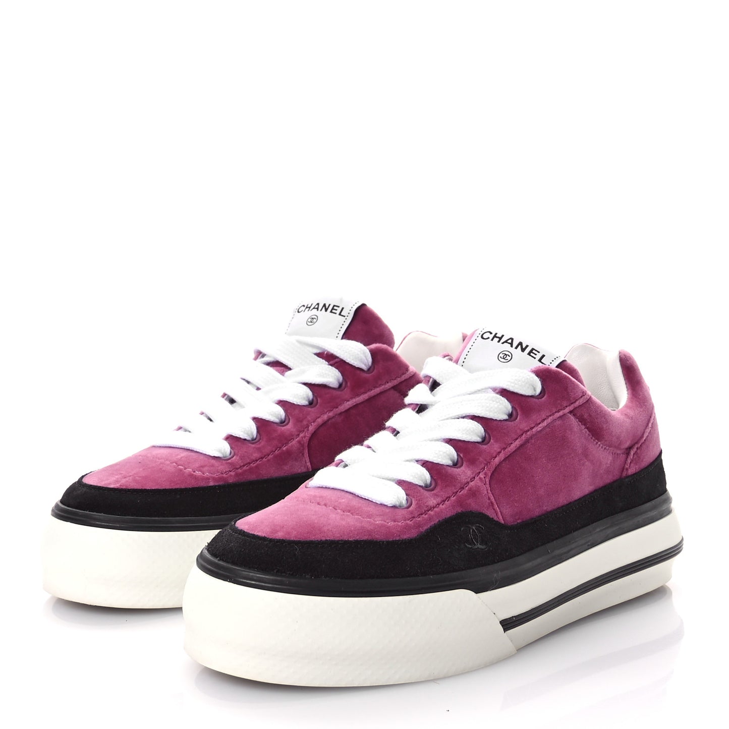 Calfskin Velvet Womens CC Sneakers 40.5 Black Pink
