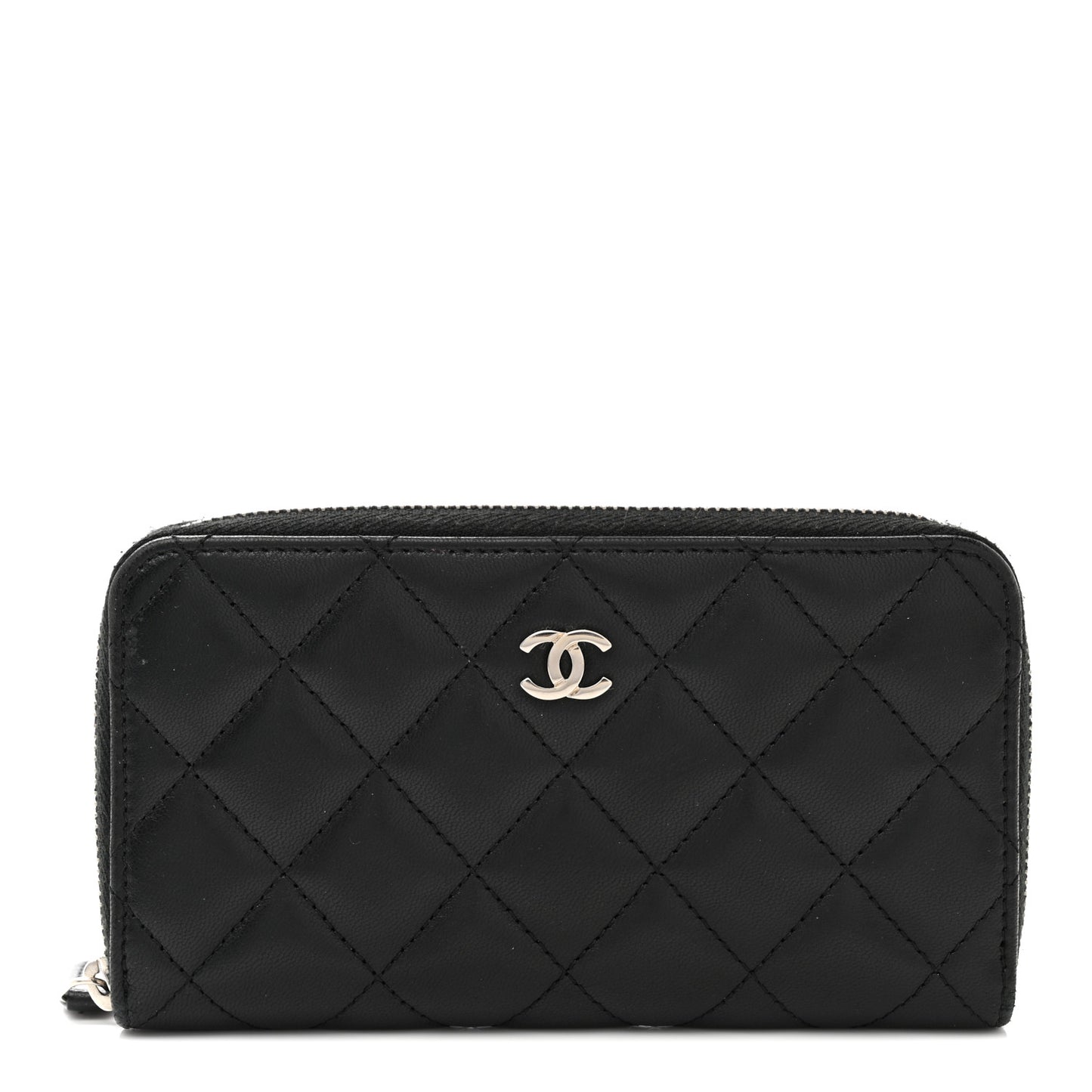 Lambskin Quilted Medium Zip Around Wallet Black