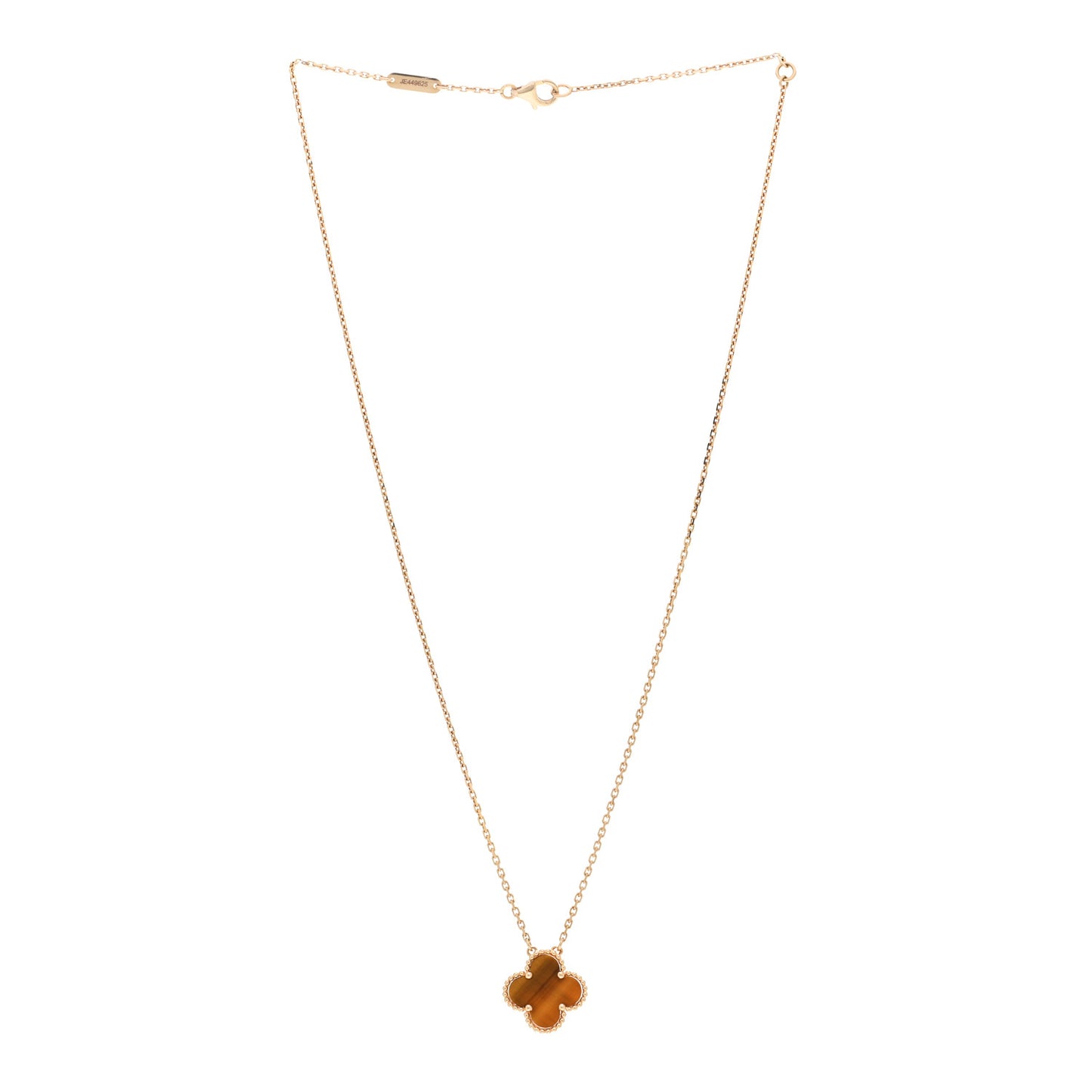 18K Yellow Gold Tiger Eye Vintage Alhambra Pendant Necklace