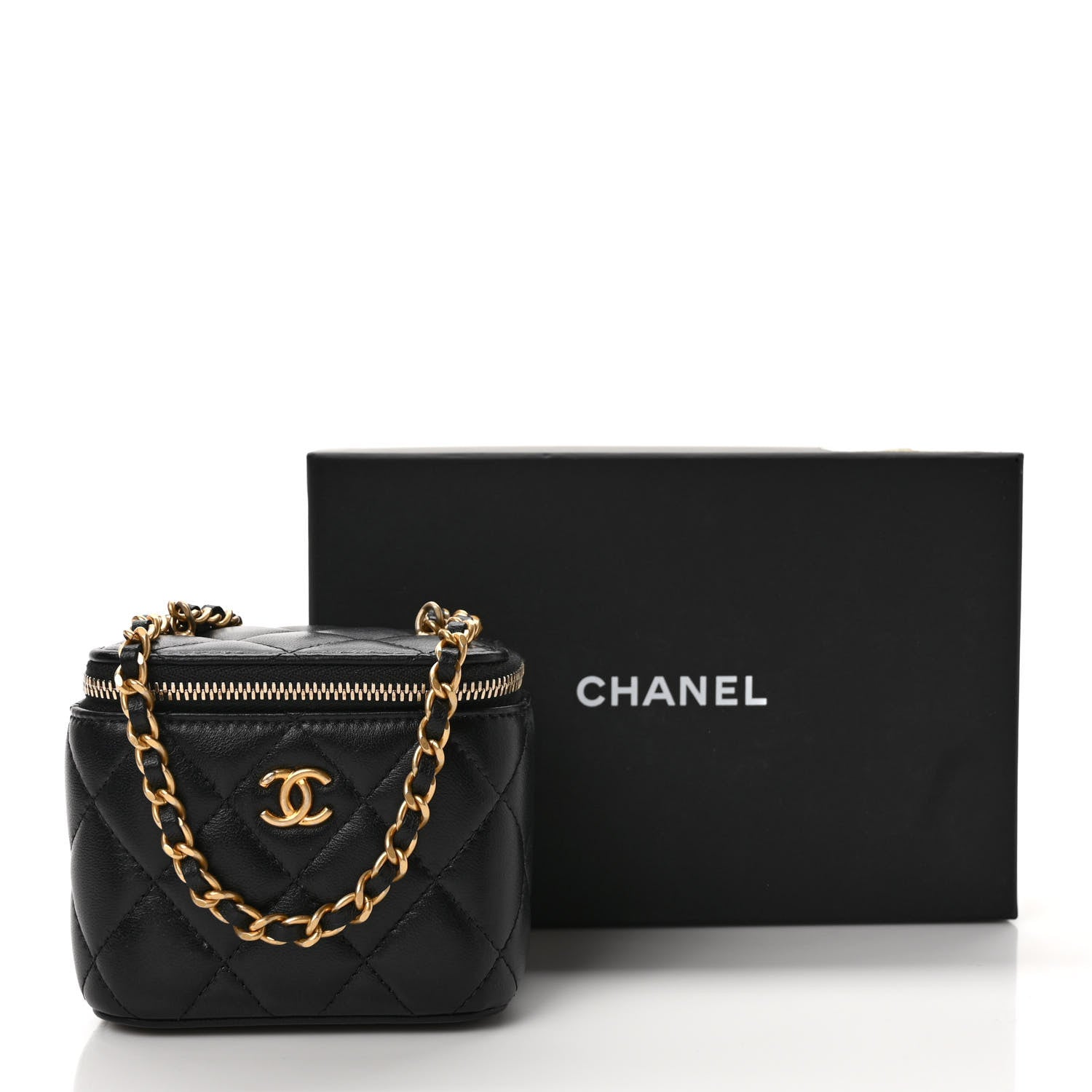 Chanel Lambskin Quilted Mini Pearl Crush Vanity Case With Chain Black 10 of 10