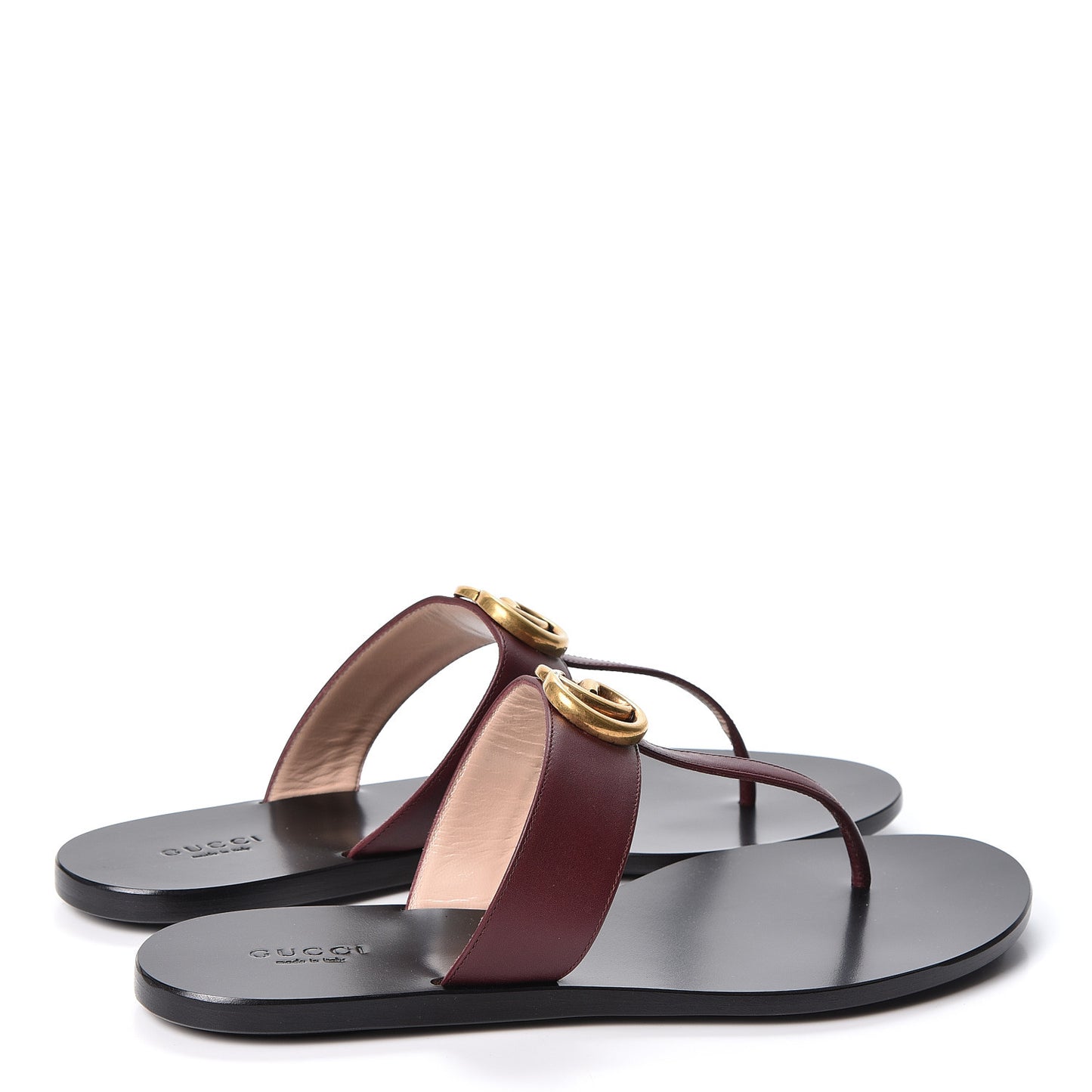 Calfskin GG Marmont Thong Sandals 38.5 Vintage Bordeaux