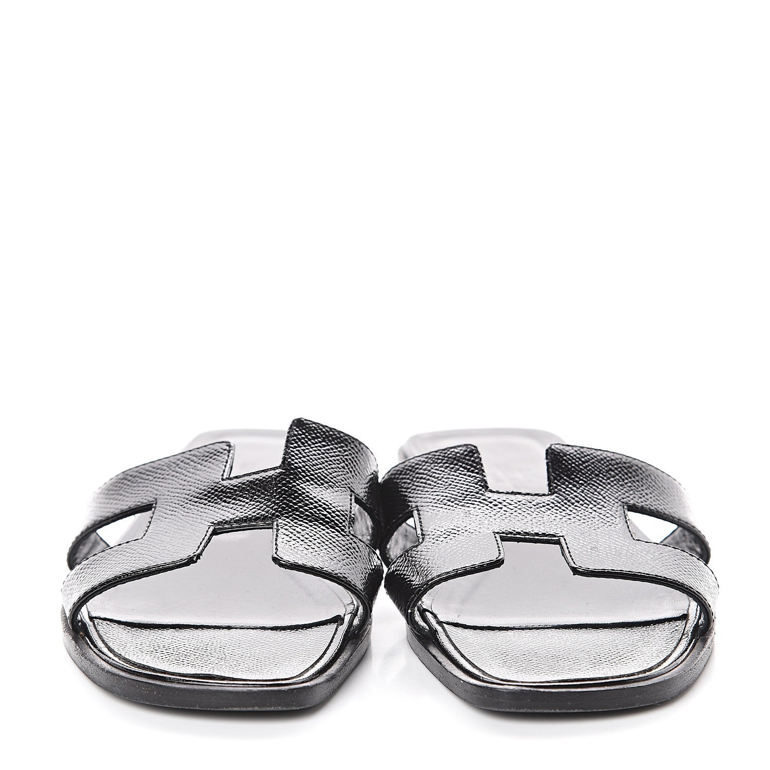 Hermes Patent Epsom Oran Sandals 37.5 Black 2 of 7