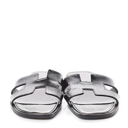 Hermes Patent Epsom Oran Sandals 37.5 Black 2 of 7