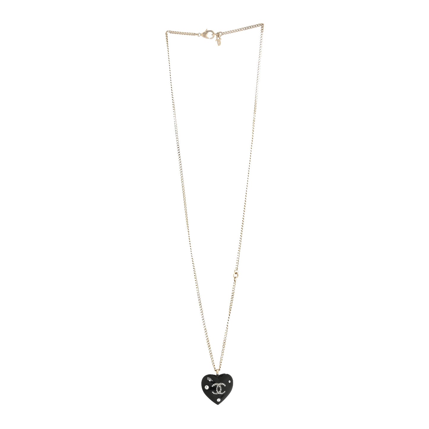 Resin Crystal CC Heart Necklace Black Gold