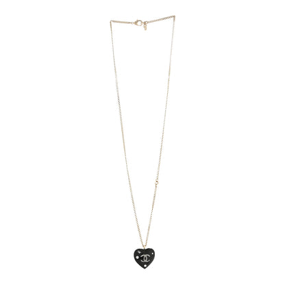 Chanel Resin Crystal CC Heart Necklace Black Gold 2 of 3