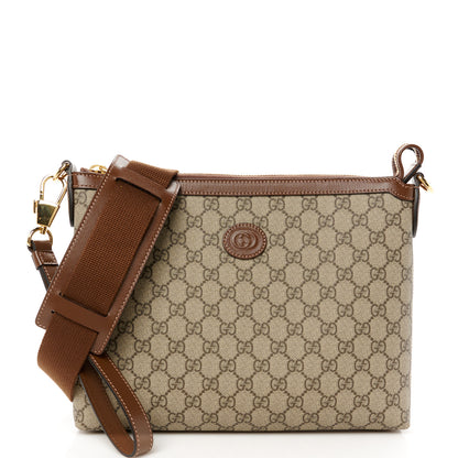 Gucci GG Supreme Monogram Azalea Calfskin Retro Interlocking G Wristlet Messenger Bag Beige Ebony Brown Sugar 1 of 10