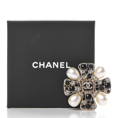 Chanel Gripoix Poured Glass Crystal Pearl Brooch Black Gold 5 of 5