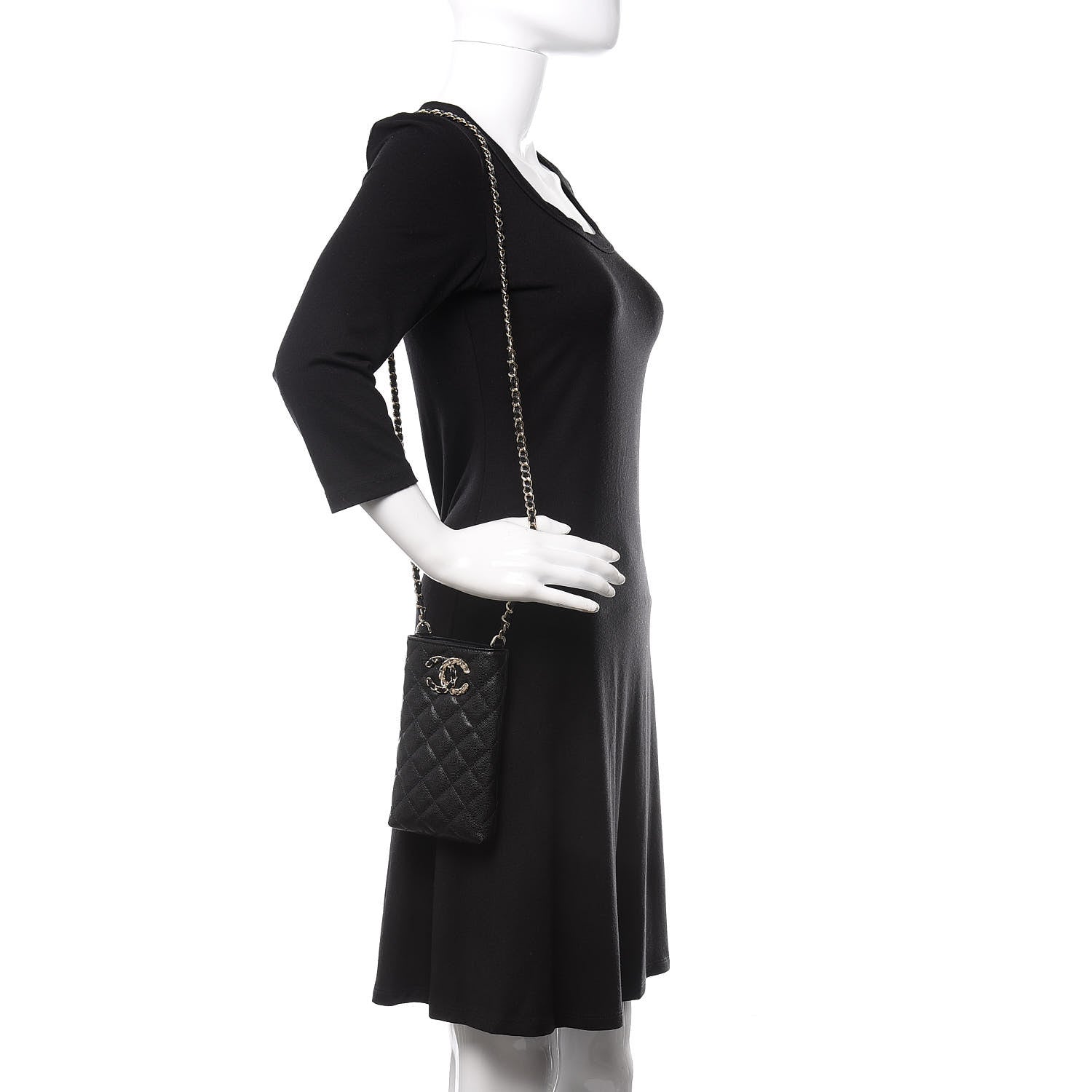 Chanel Caviar Quilted French New Wave Phone Holder With Chain Black 2 of 13