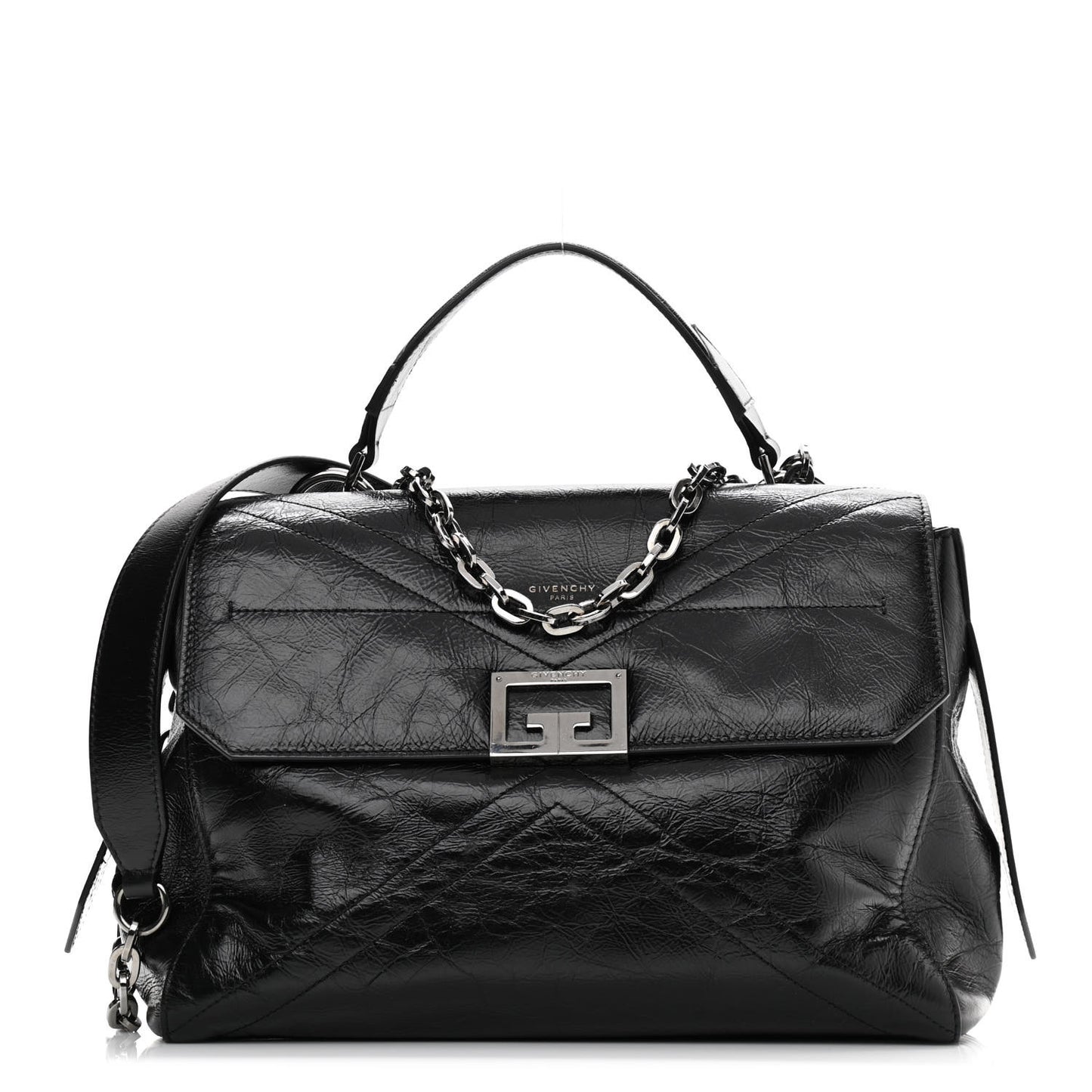 Creased Patent Calfskin Medium ID Flap Black