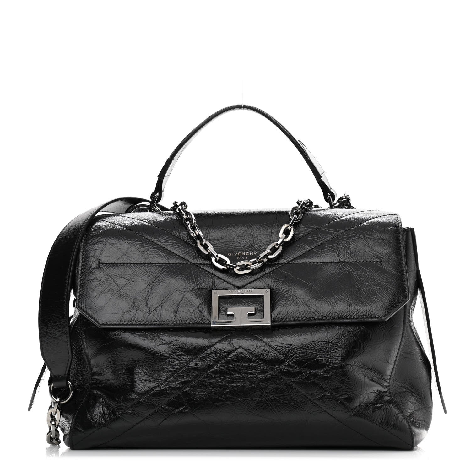 Givenchy Creased Patent Calfskin Medium ID Flap Black 1 of 9