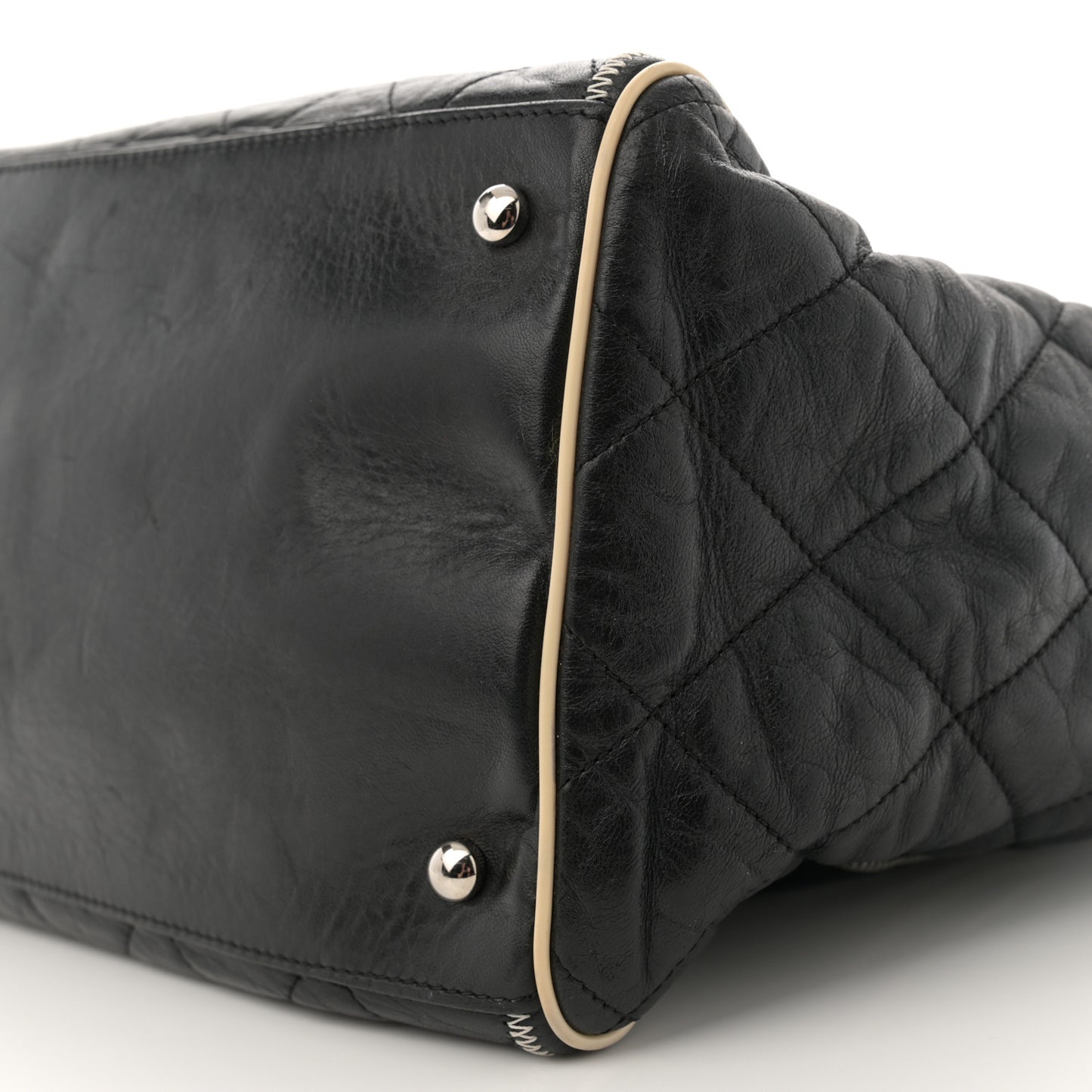Glazed Lambskin Quilted Large North South Tote Black