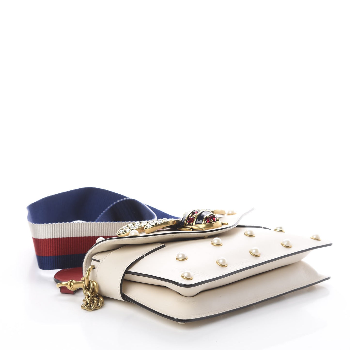 Nappa Pearl Studded Mini Queen Margaret Broadway Shoulder Bag Mystic White