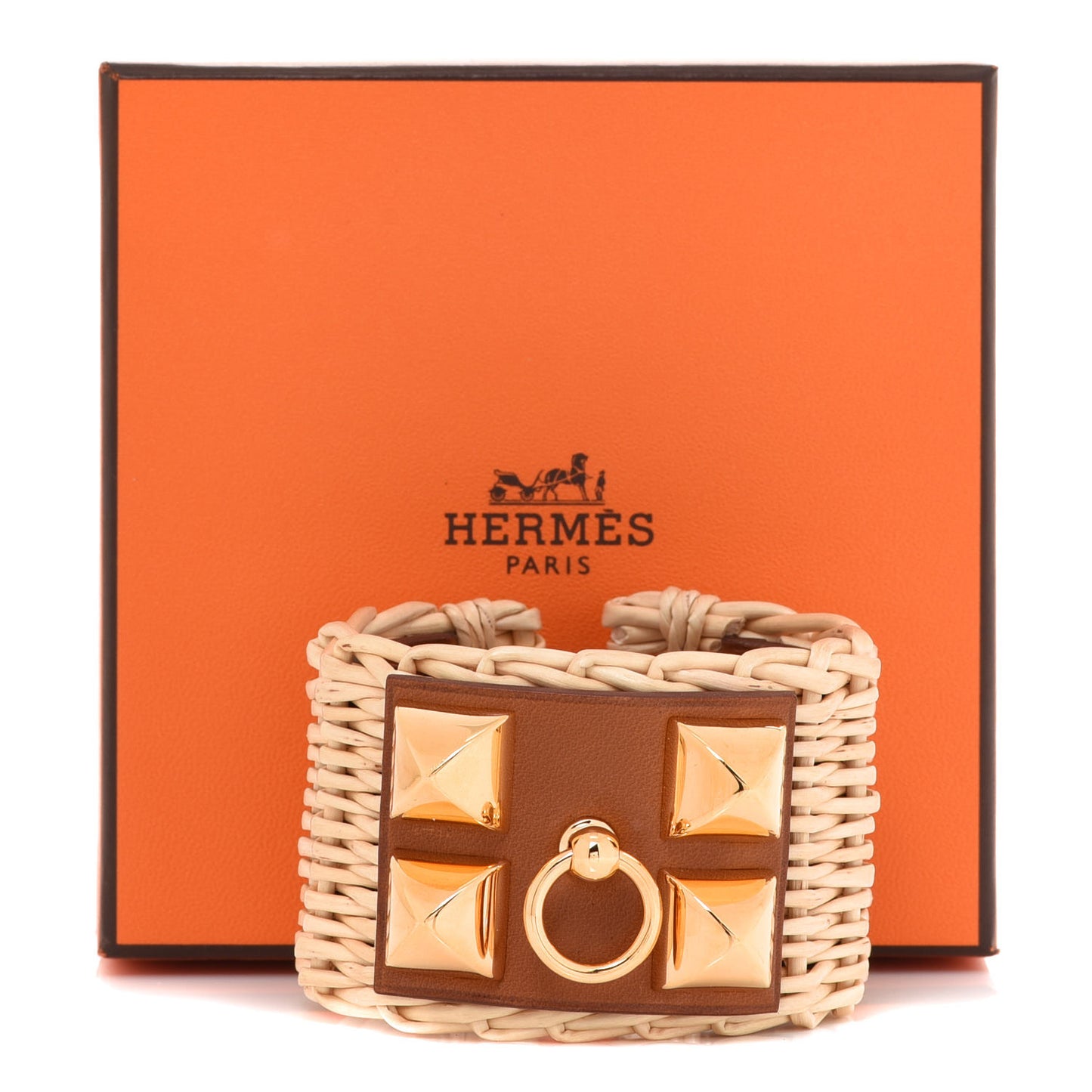 Wicker Barenia Medor Picnic Cuff Bracelet T2 Fauve