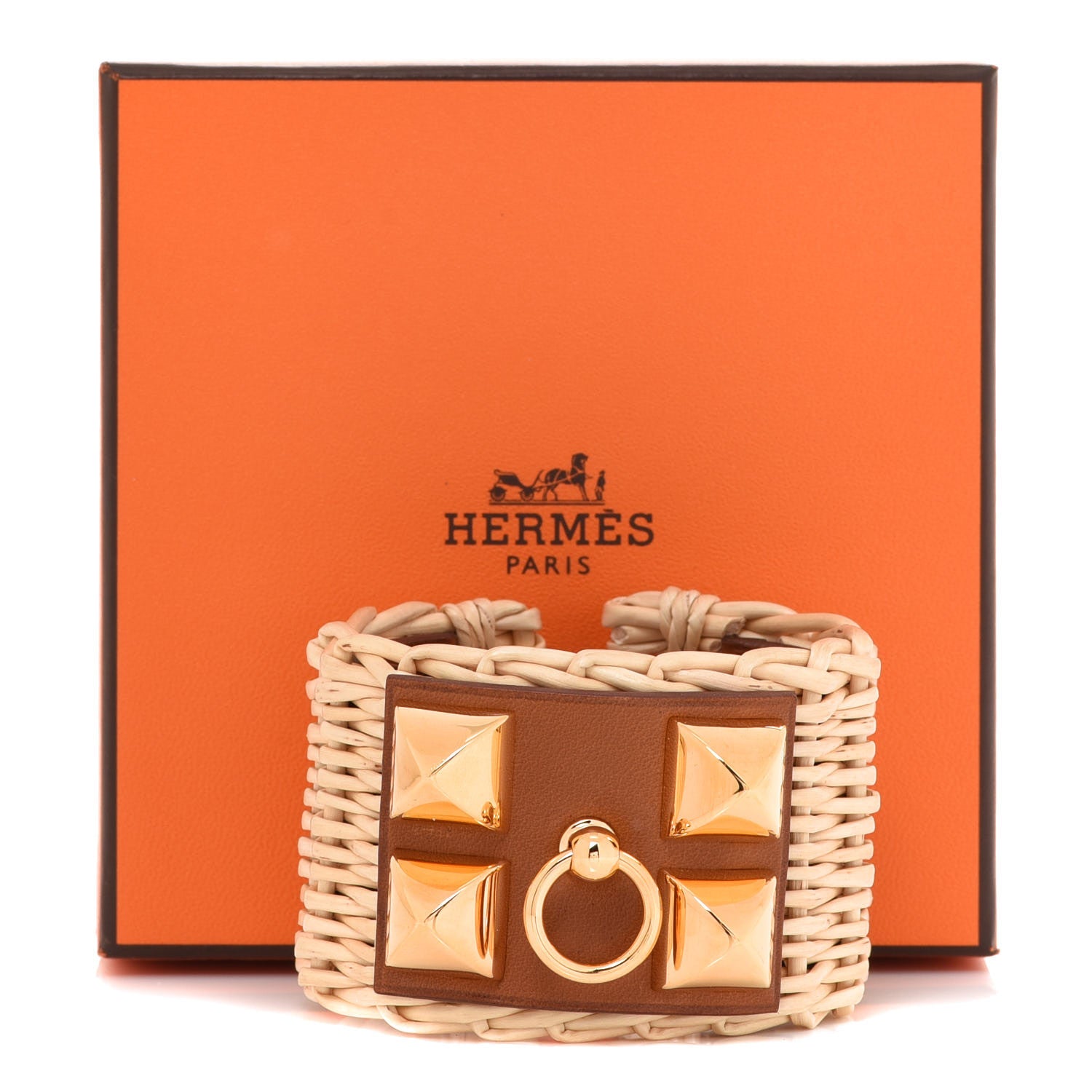 Hermes Wicker Barenia Medor Picnic Cuff Bracelet T2 Fauve 7 of 7