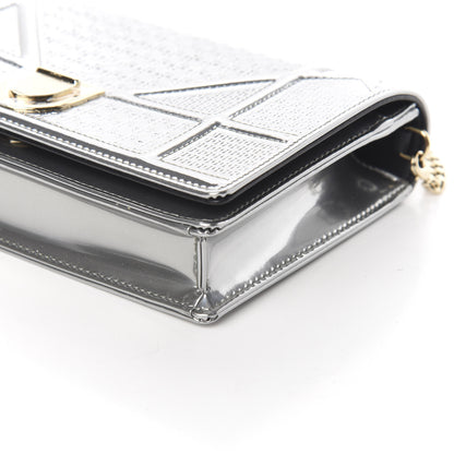 Christian Dior Metallic Patent Micro-Cannage Diorama Wallet on Chain Pouch Silver 8 of 10