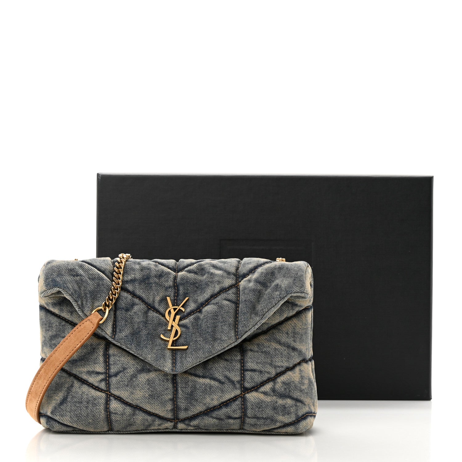 Saint Laurent Denim Quilted Toy Loulou Puffer Monogram Chain Satchel Blue Cinnamon 12 of 12
