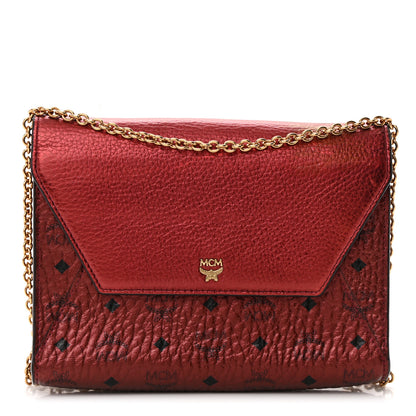 MCM Metallic Calfskin Visetos Monogram Love Letter Crossbody Scooter Red 1 of 15