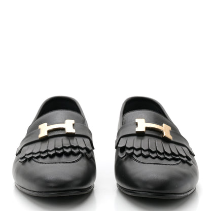 Hermes Goatskin Womens Royal Loafers 38 Black 3 of 9