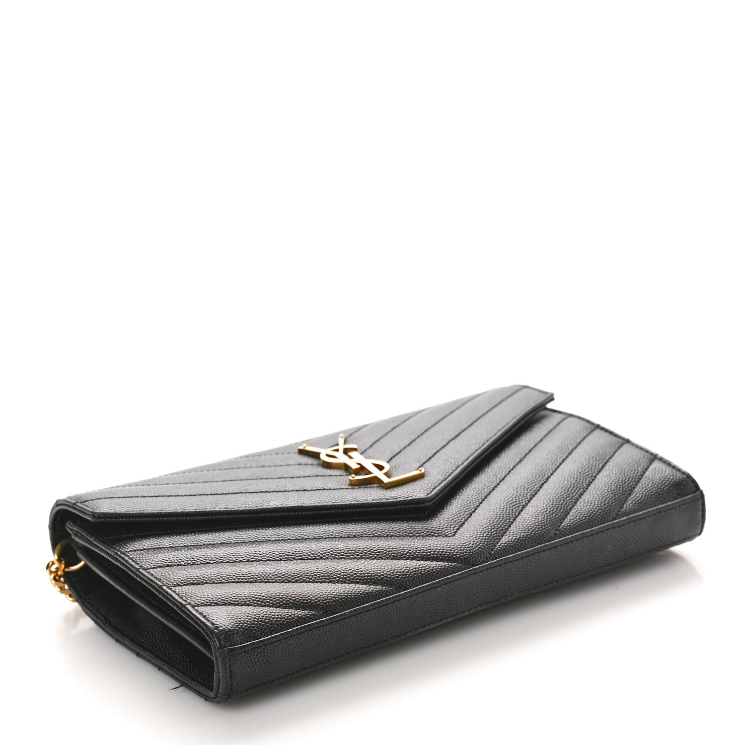 Saint Laurent Grain De Poudre Matelasse Chevron Monogram Chain Wallet Black 4 of 11