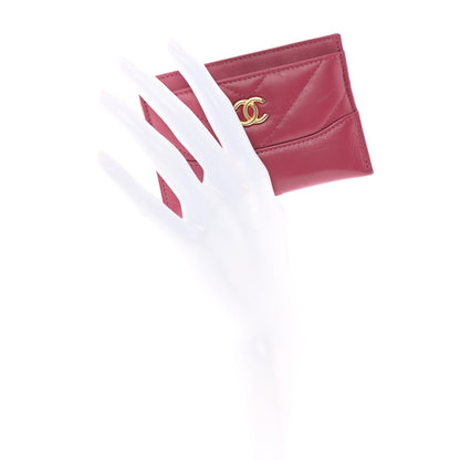 Chanel Aged Calfskin Chevron Quilted Gabrielle Card Holder Wallet Dark Pink 2 of 8