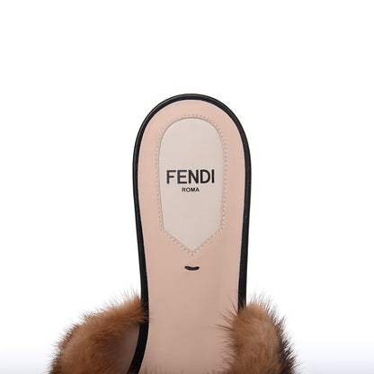 Fendi Calfskin Mink Fur FF Flat Mules 37.5 Black 7 of 11
