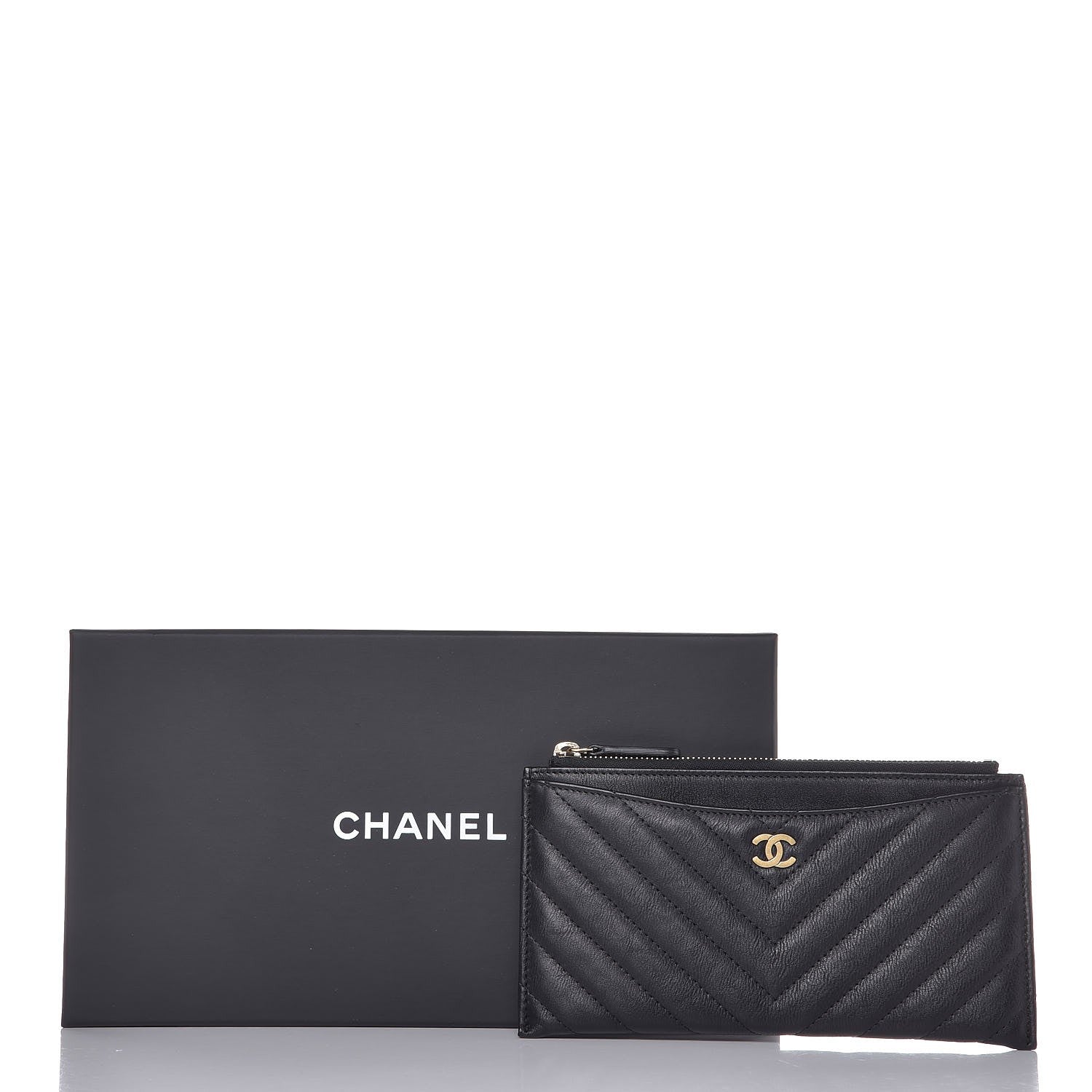 Chanel Calfskin Chevron Quilted Classic Zip Pouch Black 8 of 8