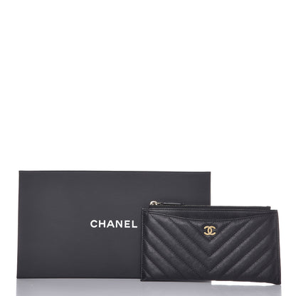 Chanel Calfskin Chevron Quilted Classic Zip Pouch Black 8 of 8