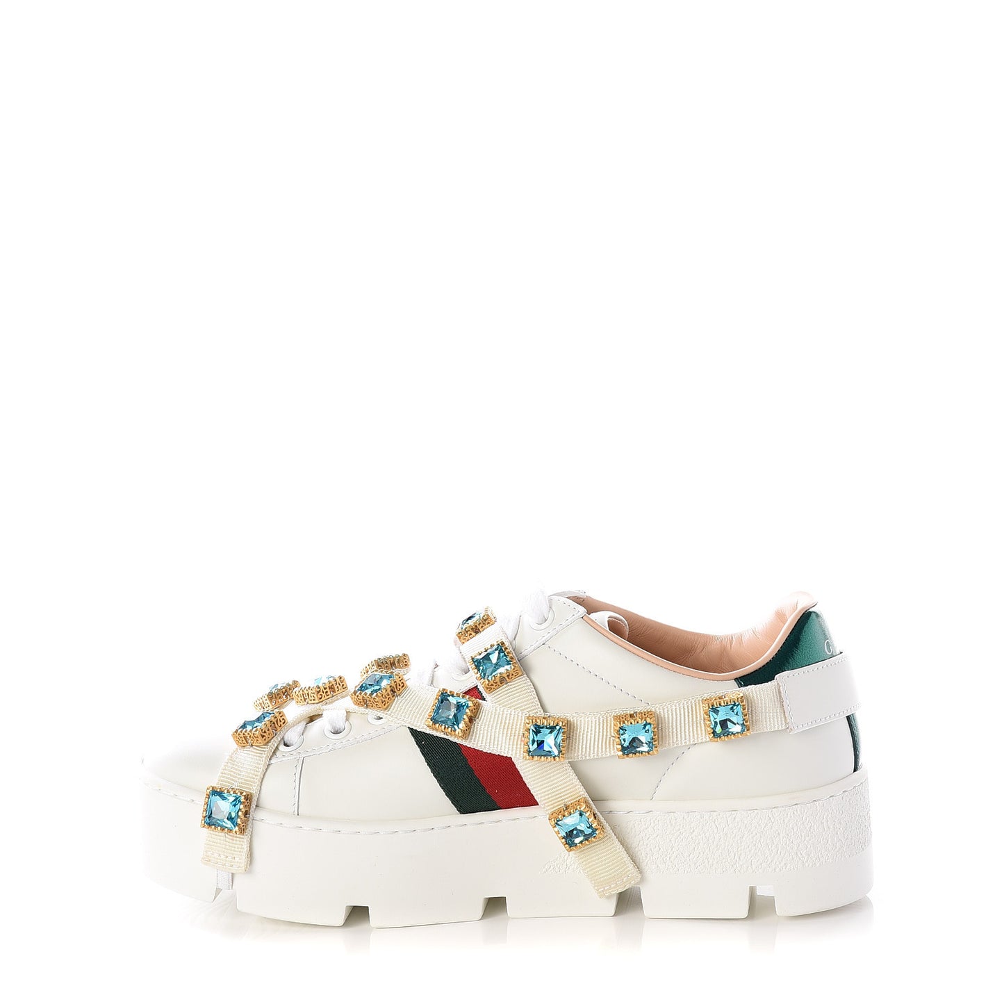 Calfskin Removable Crystals Bee Embroidered Ace Platform Sneakers 36 White