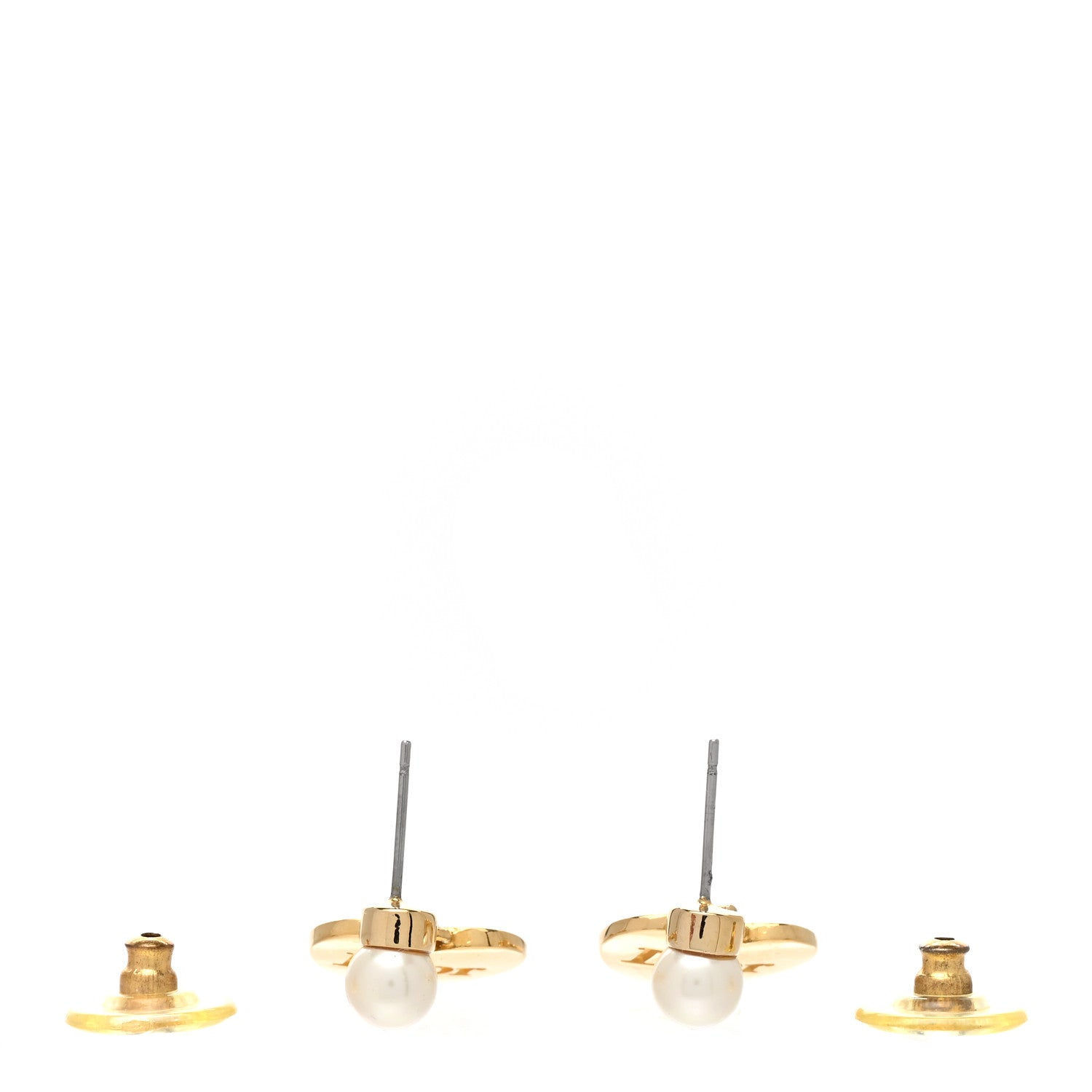 Christian Dior Pearl Heart Logo Drop Earrings Gold White 3 of 4
