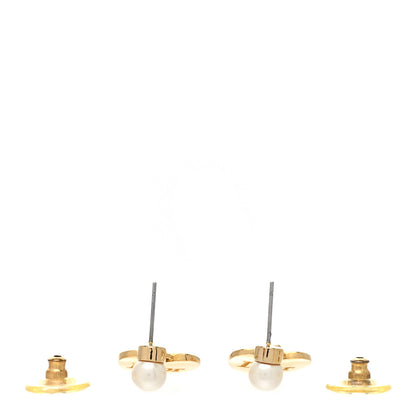 Christian Dior Pearl Heart Logo Drop Earrings Gold White 3 of 4