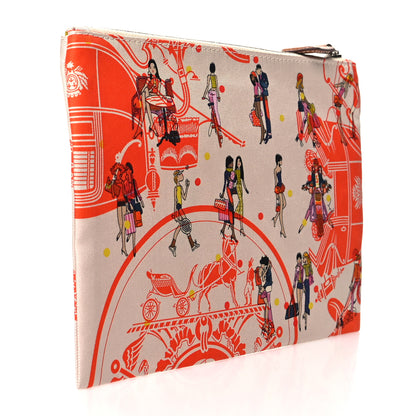 Hermes Technical Silk Ex-Libris Les Parisiennes Silky Pocket Cosmetic Case Geranium Nata Gold 3 of 9