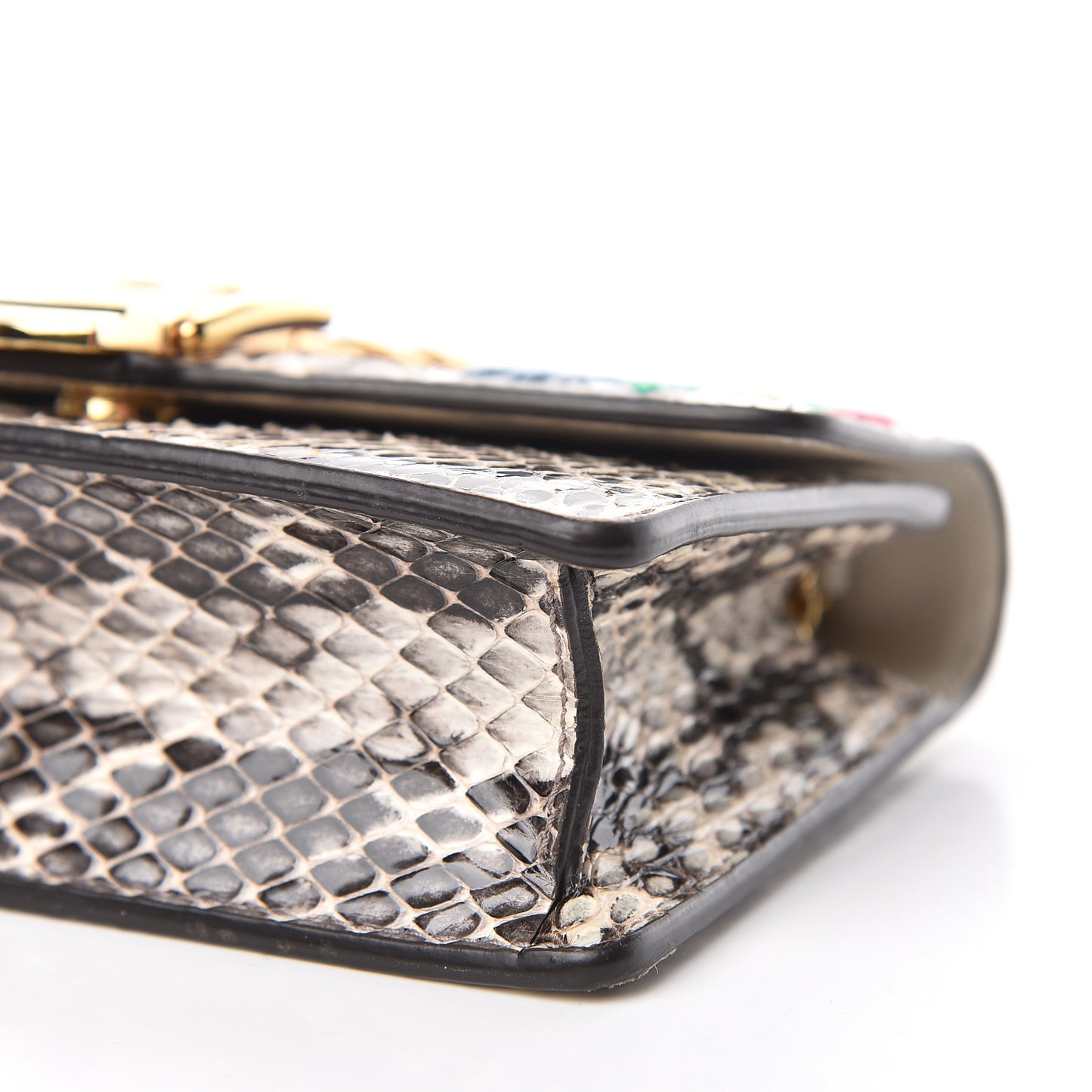 Snakeskin Floral Embroidered Super Mini Sylvie Chain Shoulder Bag