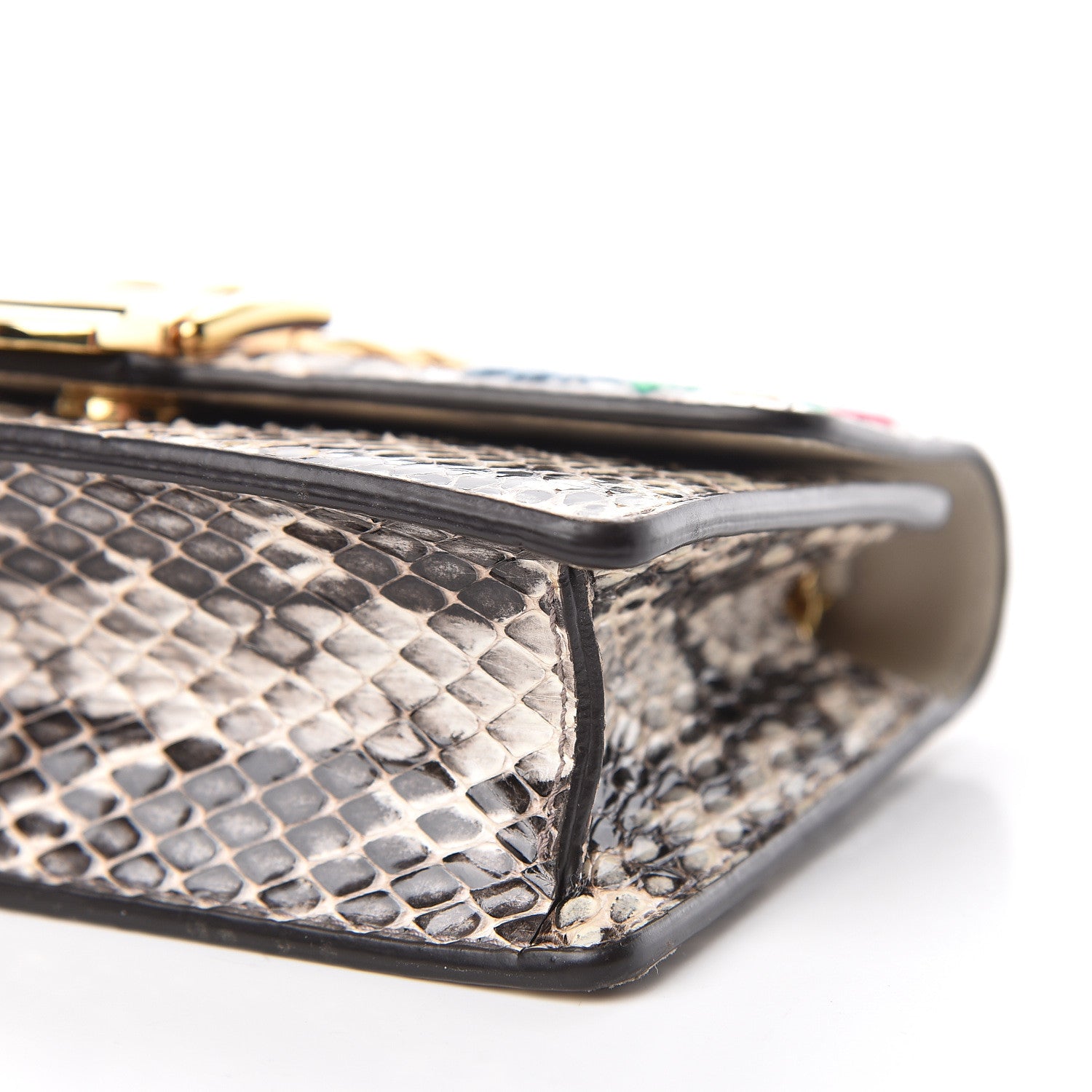 Gucci Snakeskin Floral Embroidered Super Mini Sylvie Chain Shoulder Bag 12 of 13