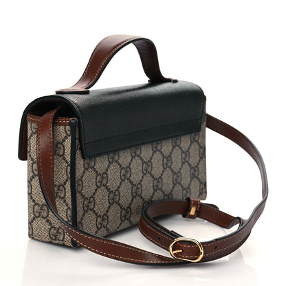 Gucci GG Supreme Monogram Calfskin Mini Padlock Top Handle Shoulder Bag Beige Black Cuir 3 of 10