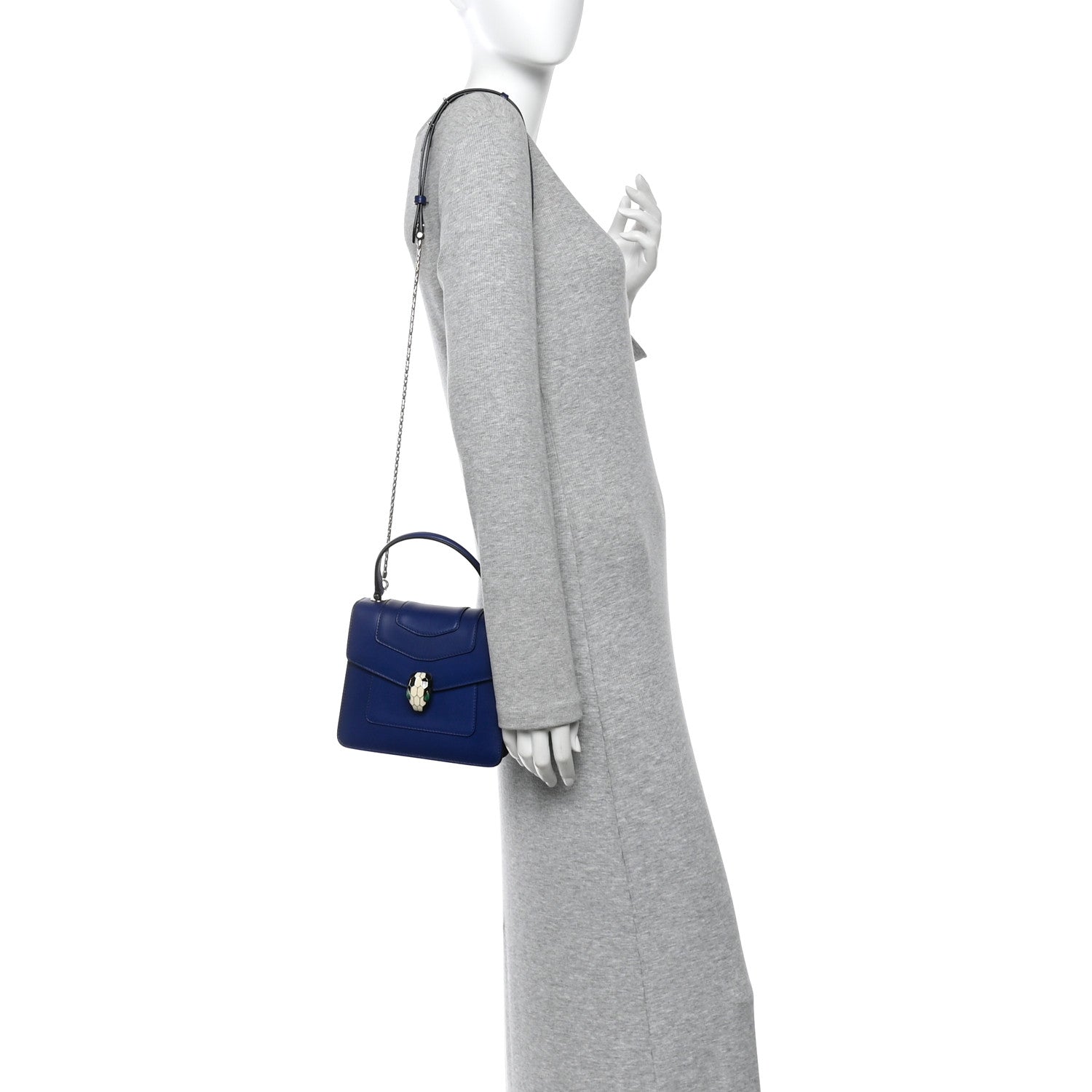 Bulgari Calfskin Serpenti Forever Top Handle Blue 2 of 15