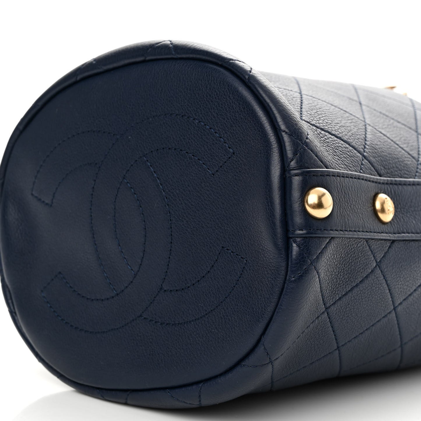 Calfskin Tweed Medium CC Chain Bucket Drawstring Bag Navy Blue Multicolor