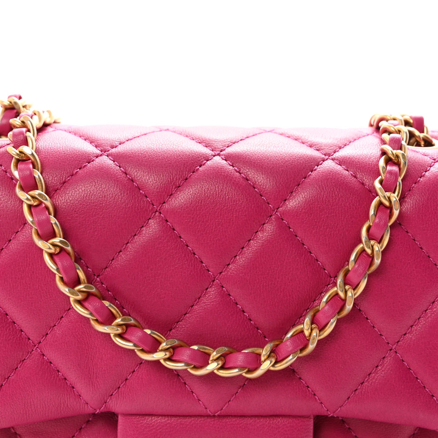 Lambskin Quilted Mini Pearl Crush Flap Fuchsia