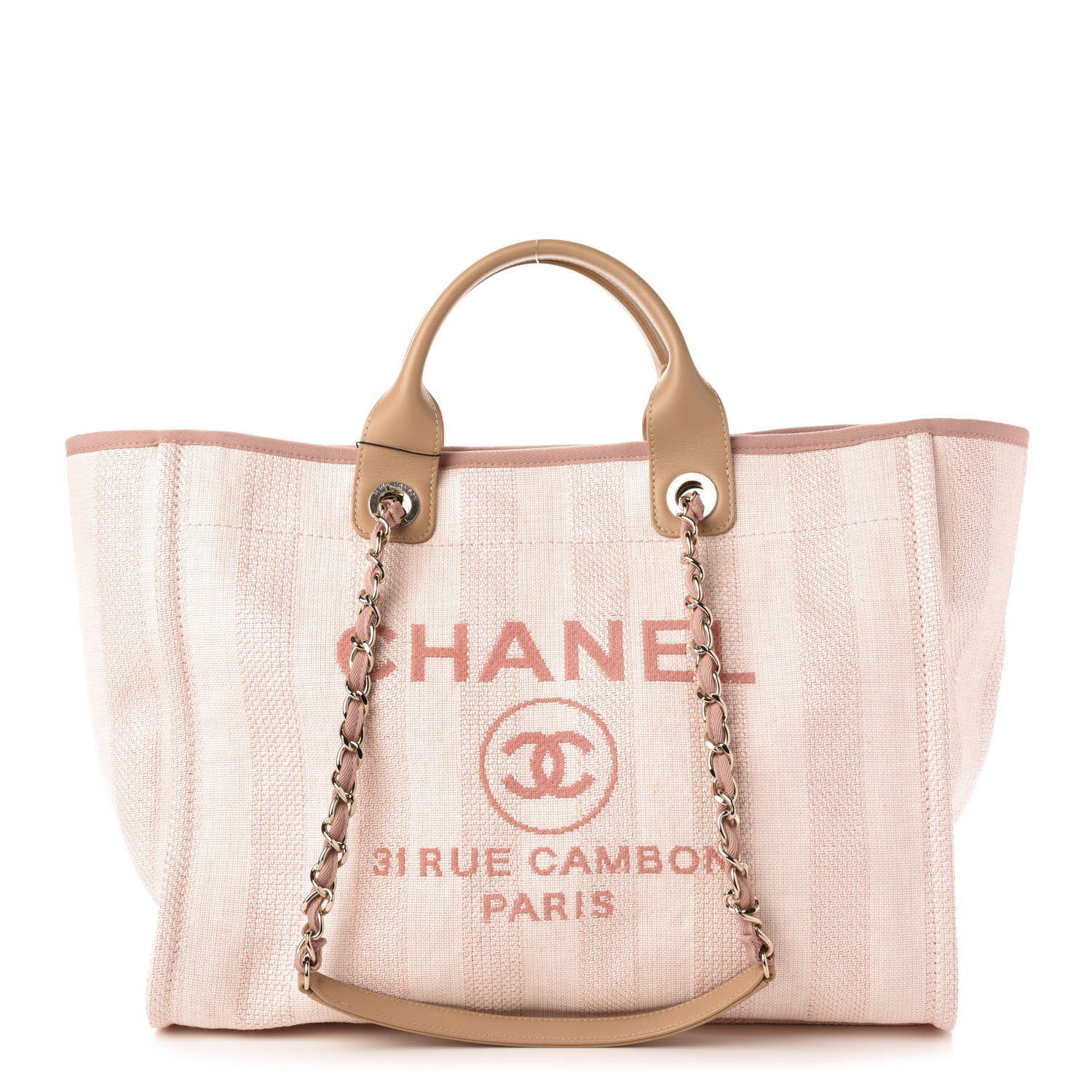 Chanel Straw Raffia Calfskin Striped Medium Deauville Tote Light Pink 1 of 11