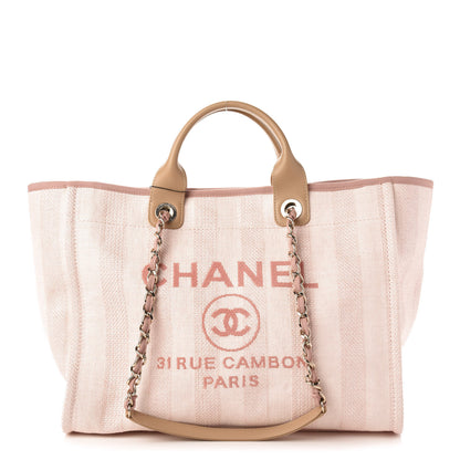 Chanel Straw Raffia Calfskin Striped Medium Deauville Tote Light Pink 1 of 11