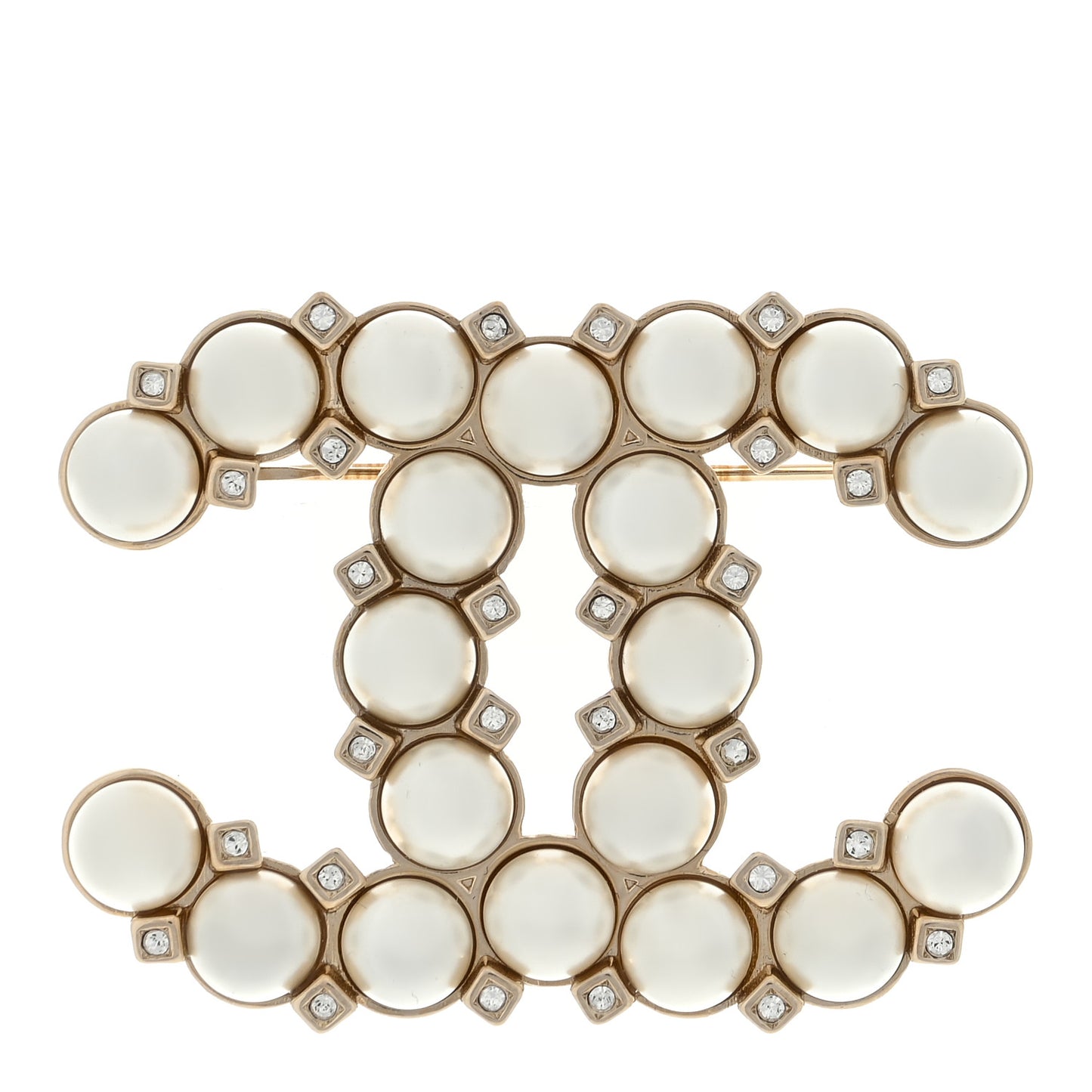 Pearl Crystal CC Brooch Gold