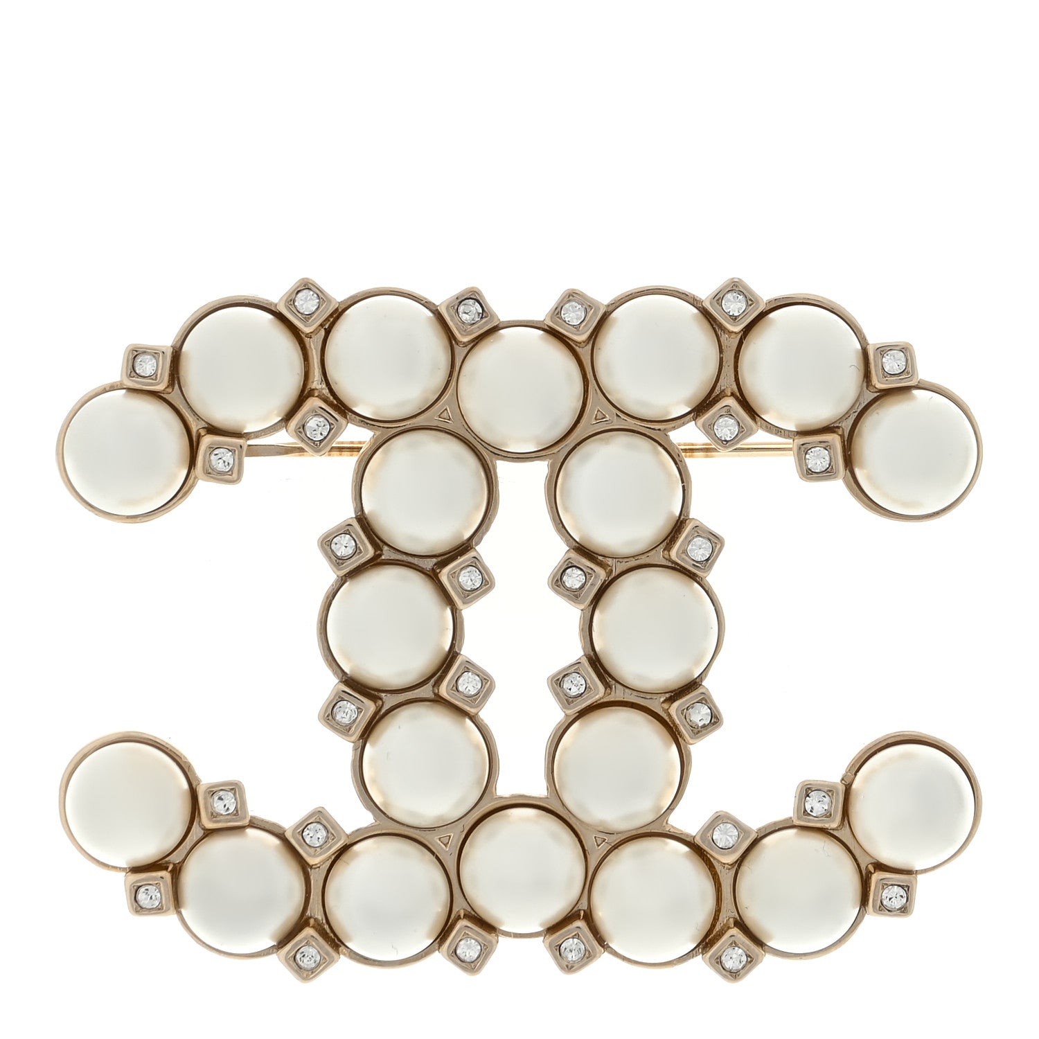 Chanel Pearl Crystal CC Brooch Gold 1 of 4