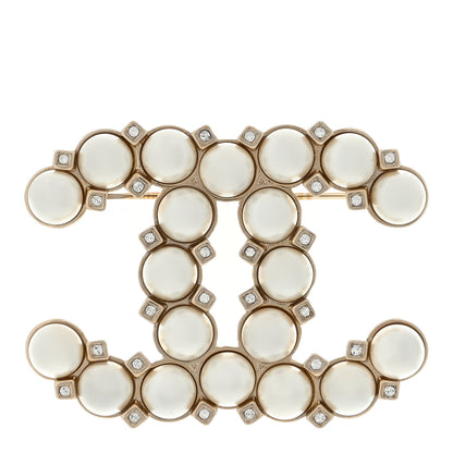 Chanel Pearl Crystal CC Brooch Gold 1 of 4